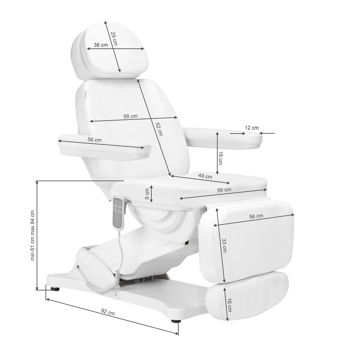 Elektryczny fotel kosmetyczny SILLON CLASSIC 3 silniki biały 